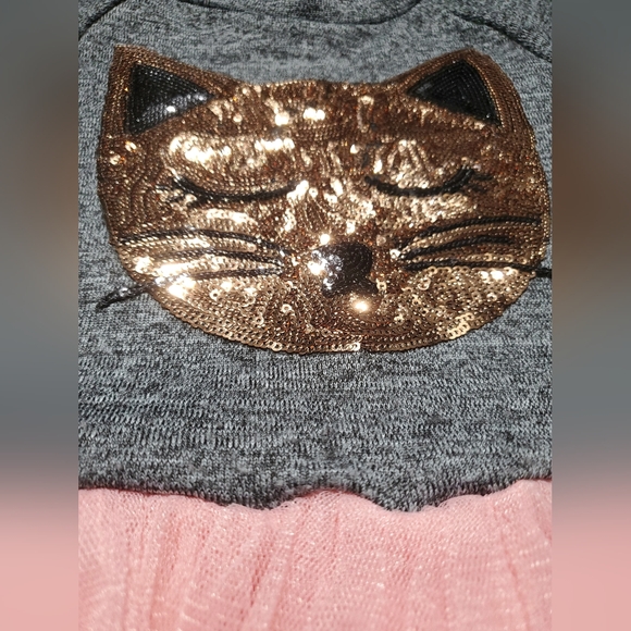 RMLA girls black short sleeve sequin cat embellished top/built-on tutu Size 4 - Picture 3 of 10